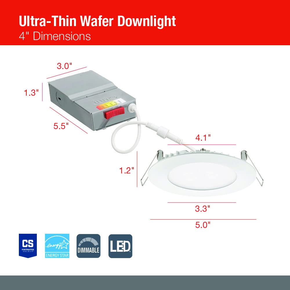 Juno Wf4 Sww5 90Cri Orb M6 Round Led Wafer Downlight, 120 Volts, Switchable Color Temperature 2700K/3000K/3500K/4000K/5000K, Tri