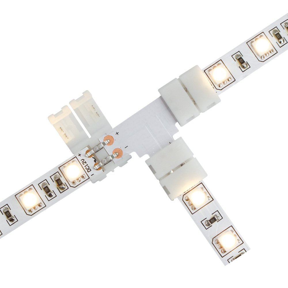 Lightingwill 10Pcs Pack T Shape Solderless Snap Down 2Conductor Led Strip Connector For Quick Splitter Connection Of 10Mm Wide 5