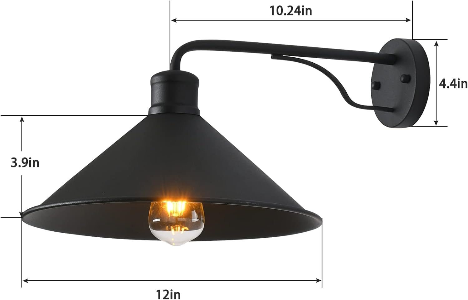 VICTOGATE 3 Pack Matte Black Outdoor Wall Lights, Metal Fixtures, 12in E26 Barn Lights for Porch, Entryway, Garage