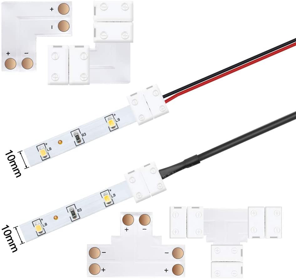Lightingwill 2 Pin Led Strip Light Connector Kit, 10Mm Solderless Adapter Connectors, Led Strip Accessories Set For 10Mm Wide 50