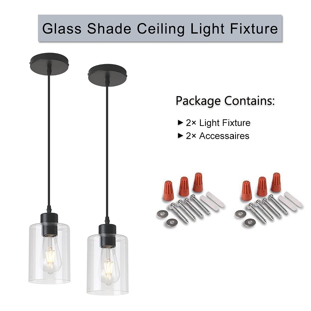 KLSS Modern Black Farmhouse Pendant Light, Clear Glass Shade, 4.75 Inch, 58 Inch Cord, 2 Pack, Ideal for Kitchen Island Decor