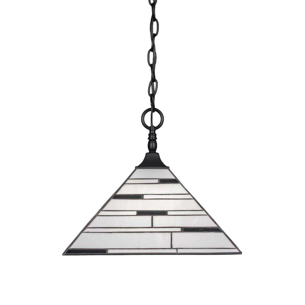 Toltec Lighting 12-Mb-952 Chain Hung Pendant With Square Fitter With 14&quot; Pearl Ebony Tiffany Glass, Matte Black Finish
