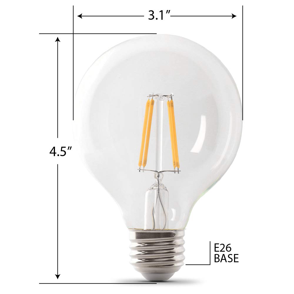 Feit Electric BPG2540/927CA/FIL/RP 40W Equivalent Dimmable 300 Lumens LED Globe Light Bulb, 4.5  H x 3.1  D, 2700K Soft White (P