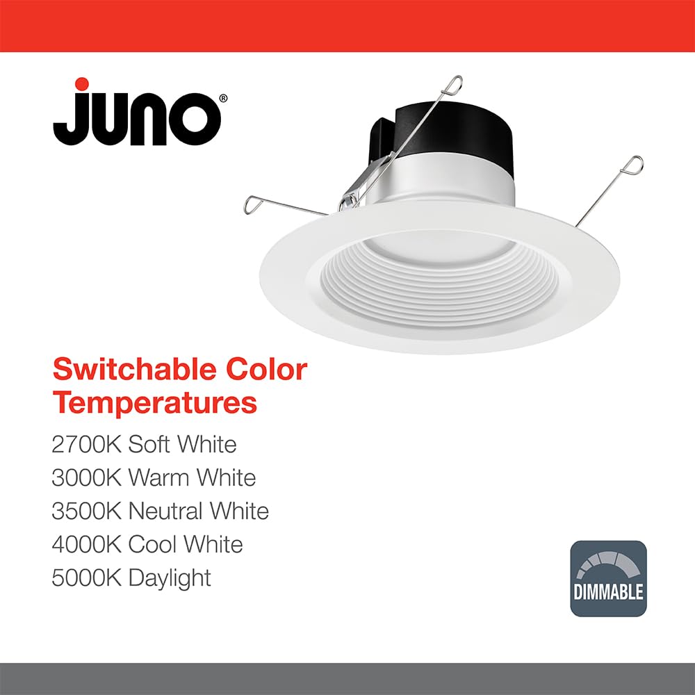 Juno 65Bemw Sww5 90Cri Cp12 Baffle Round 120 Volts Led Downlight, 2700K/3000K/35000K/4000K/5000K-10 Volt Dimming Recessed Lighti