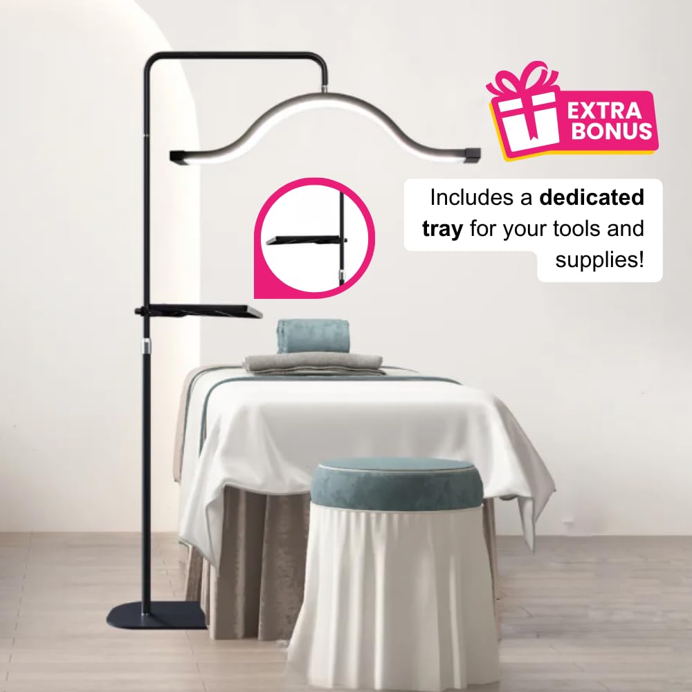 Atlas View Adjustable Half Moon LED Floor Lamp - Dimmable Touch Control, Rotatable Halo Design, Black, Model Y13