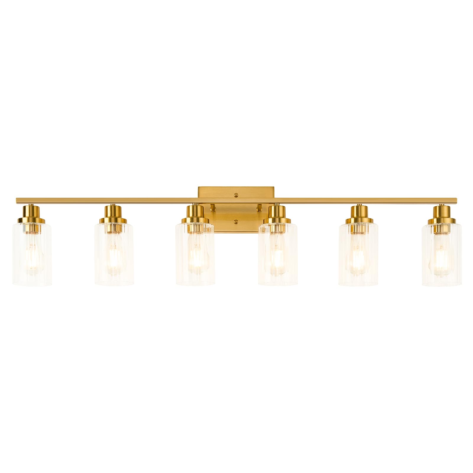 Jonsi 6-Light Brushed Gold Bathroom Vanity Light Fixture with Glass Shade, 44.7 Inch, E26 Wall Sconces for Bathroom, Living Room, Hallway