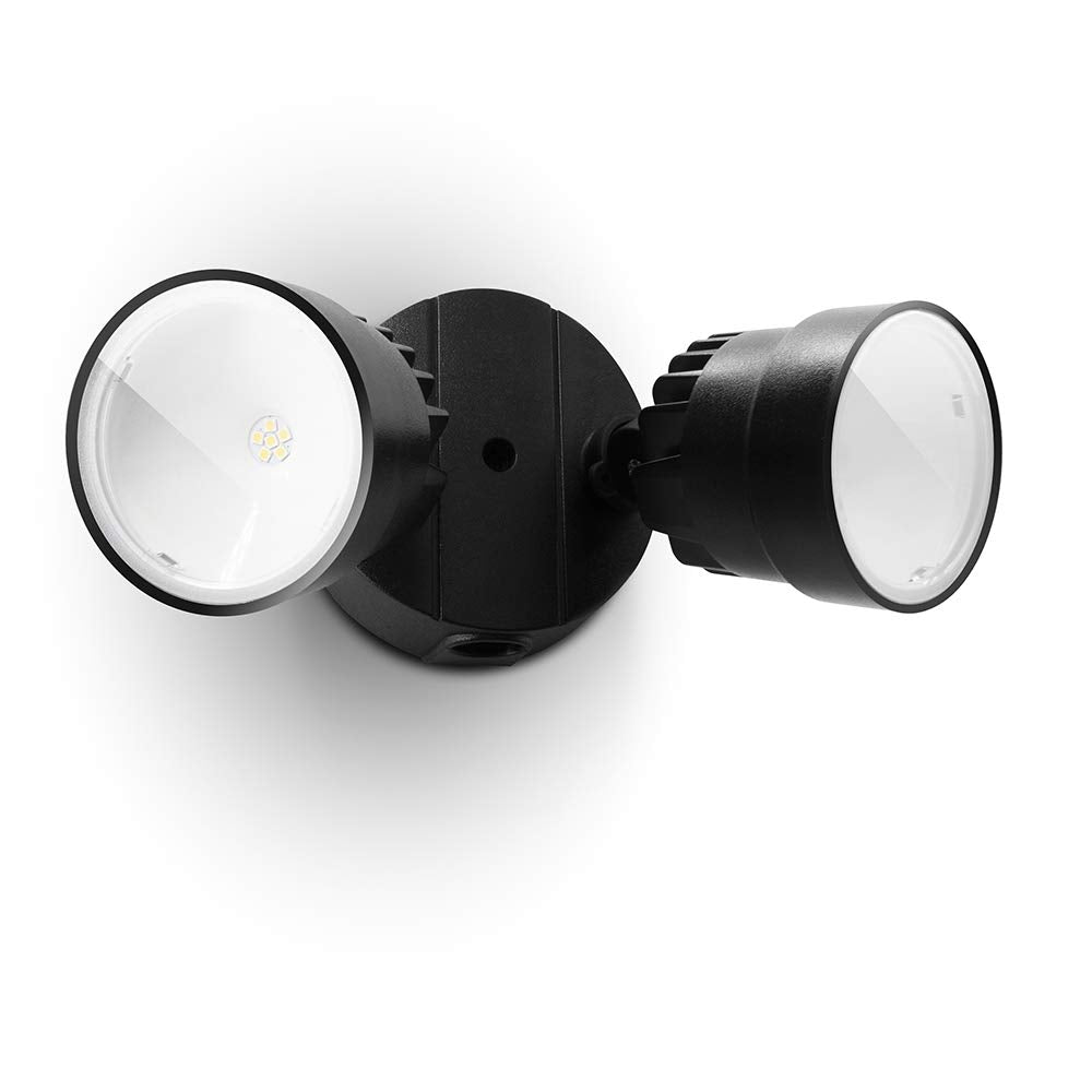 LUTEC Dual-Head LED Floodlight 2000 Lumen 18W Waterproof Security Light 1 Pack Black