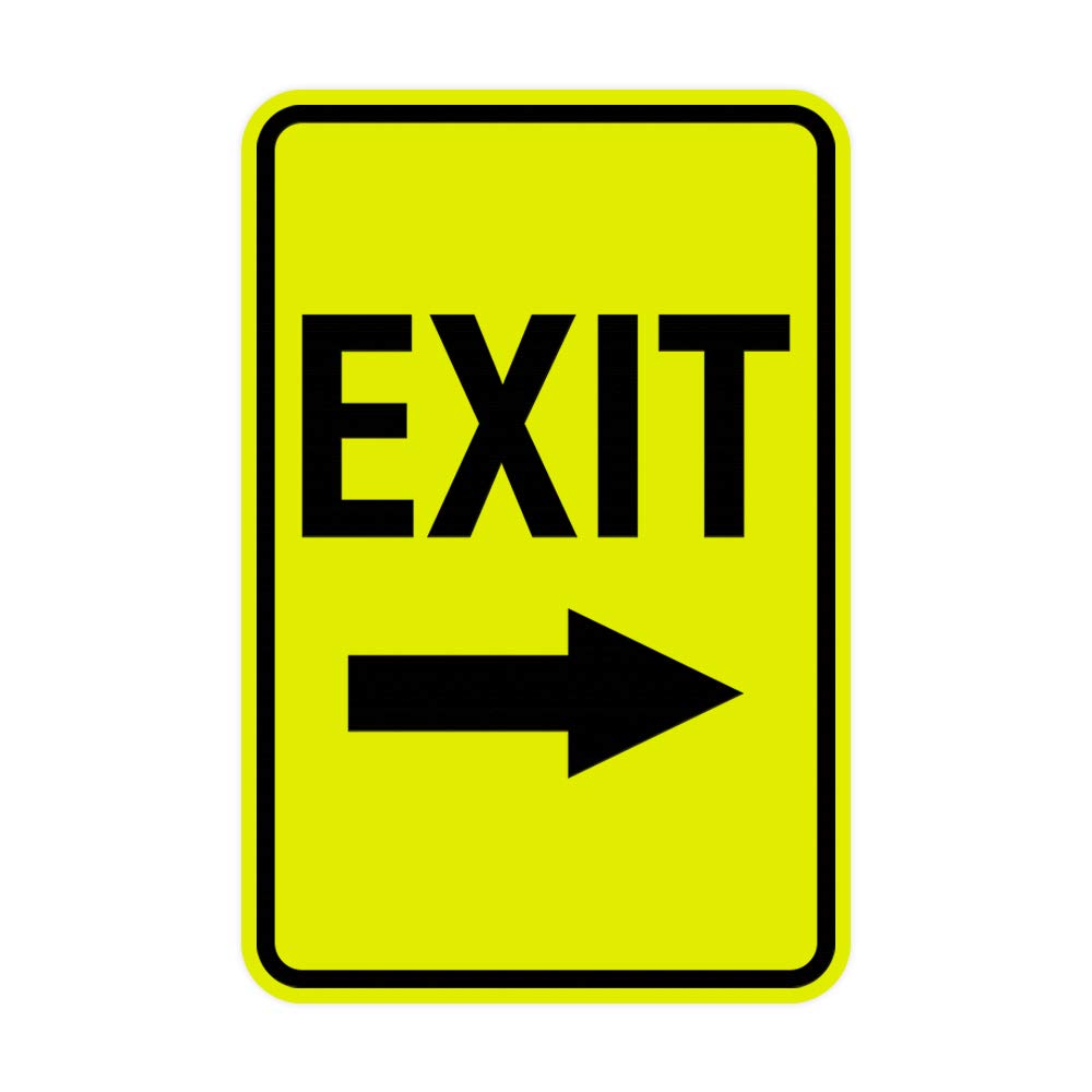 Signs ByLITA Portrait Round Exit Right Arrow Sign with Adhesive Tape, Mounts On Flat Surface (Yellow/Black) - Large