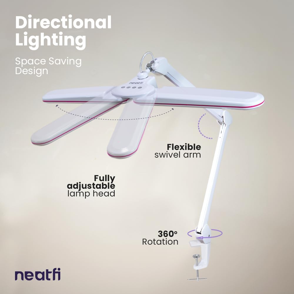 Neatfi Elite HD XL Task Lamp, Adjustable Brightness, 17" Pink Ring, SMD LED, Eye-Caring, Model 8017D5LED CCT, Desk Light for Home