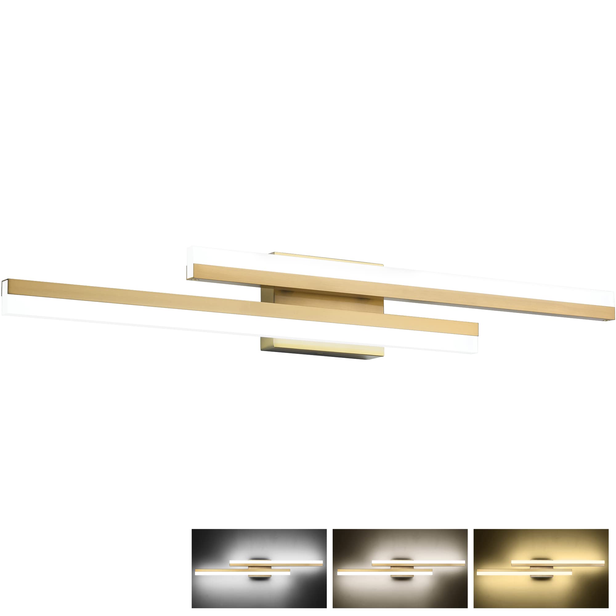 PRESDE Bathroom Vanity Light, Dimmable 3-Color LED, 32in, Metal, Gold Finish