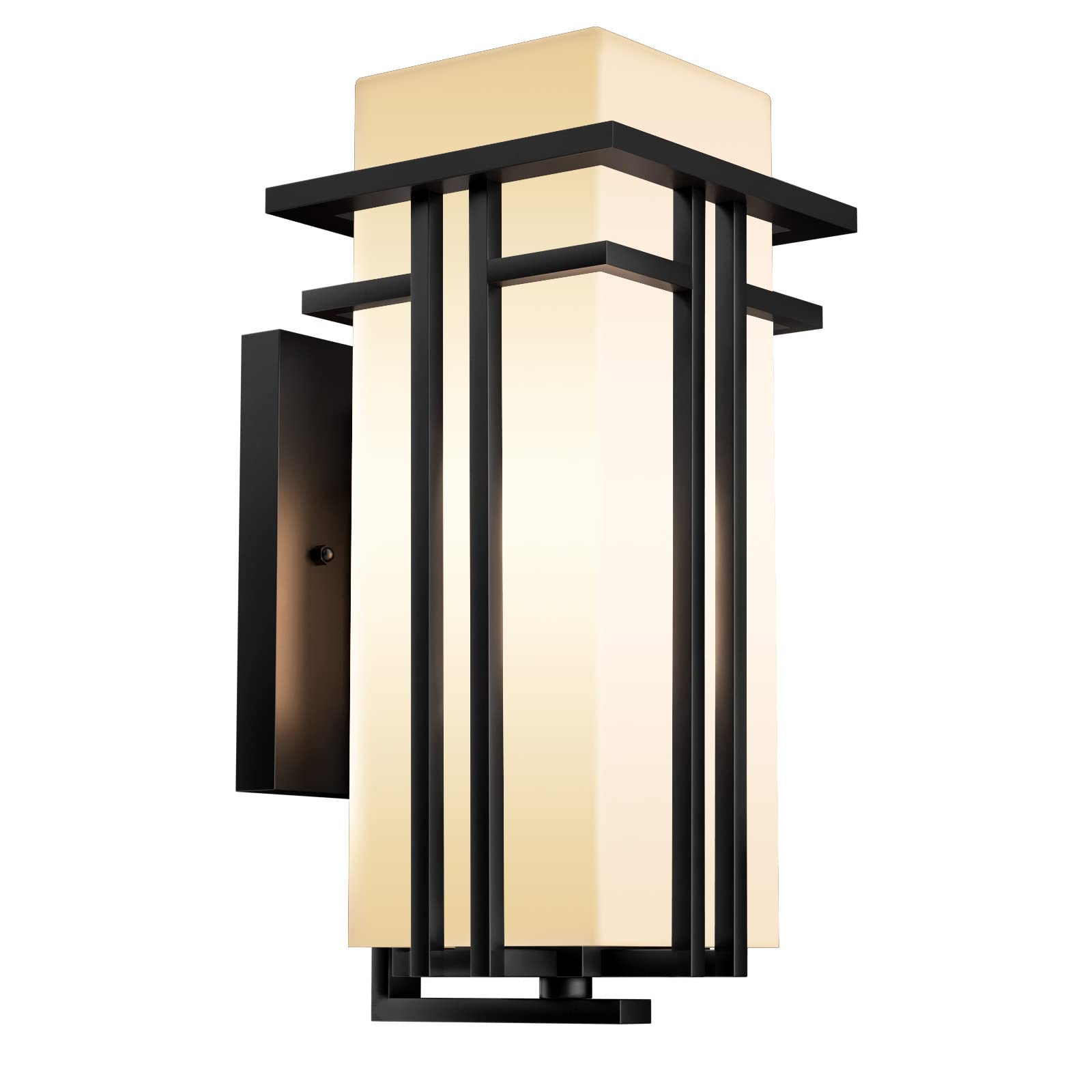 Yoenecea Outdoor Wall Lights, 17H Aluminum & Frosted Glass Lantern, Black, Model Yx-Bd01, Modern Design For Porch, Garage, Patio