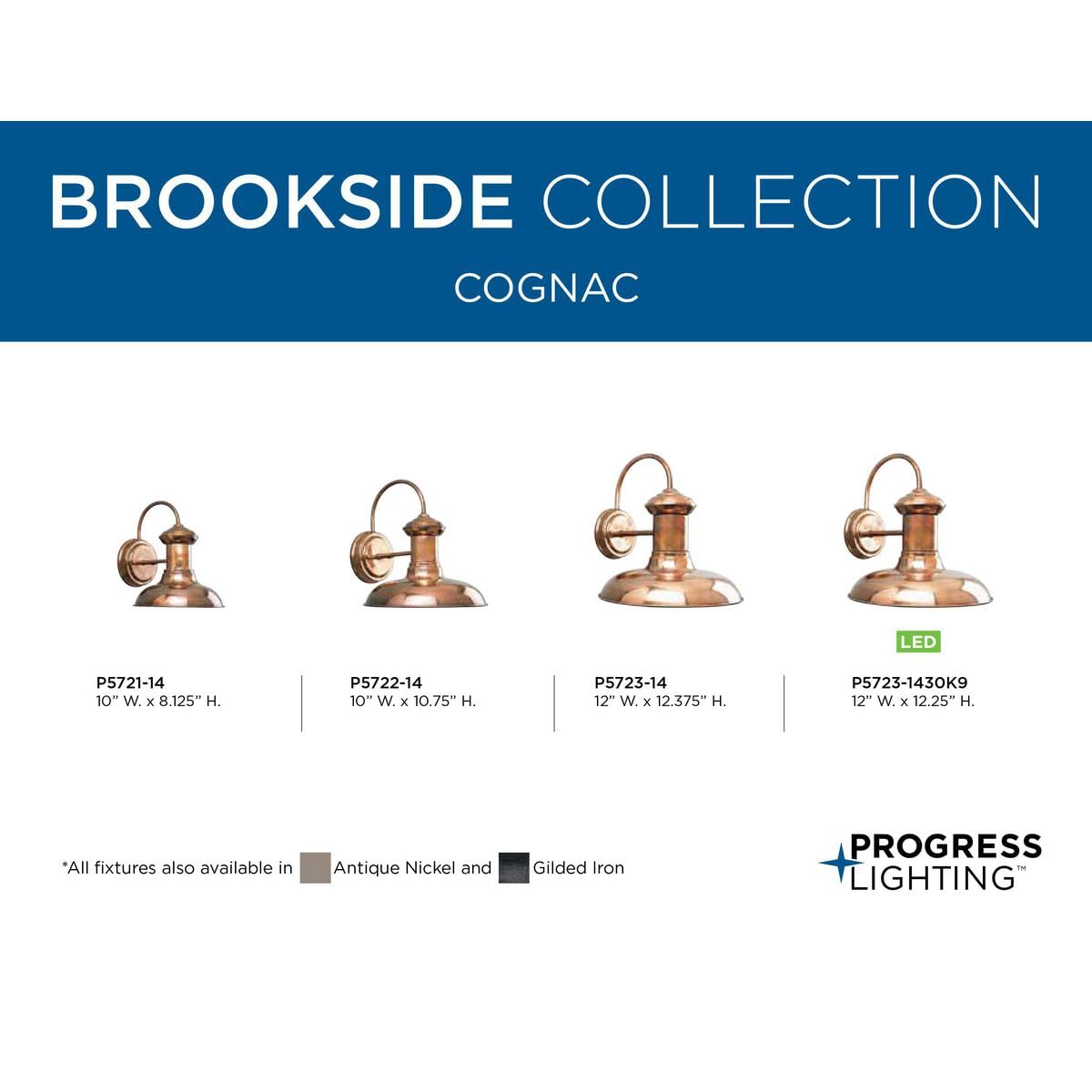 Progress Lighting Brookside Outdoor Light Fixture, 12in Width x 12-3/8in Height, Brown, Model P5723-14, Copper Material