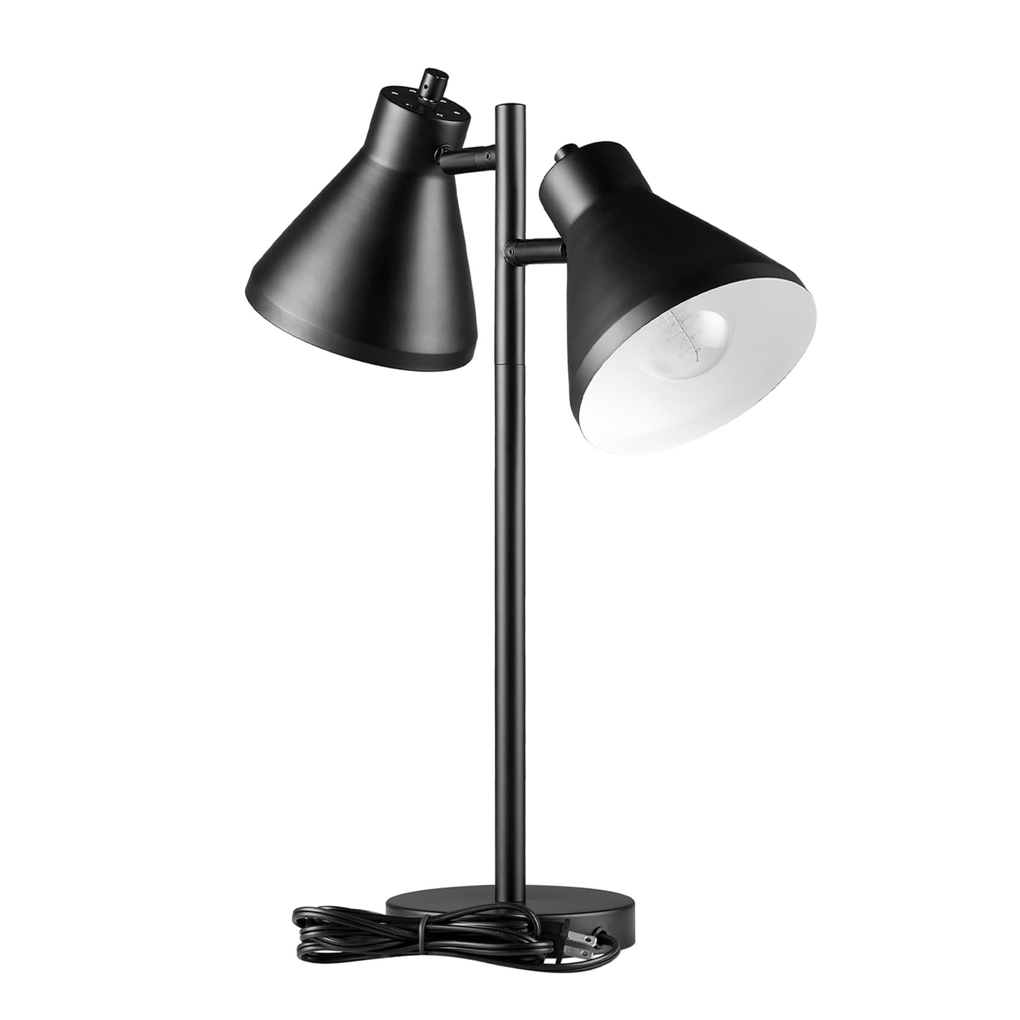 GLOBE Electric 18 2-Light Desk Lamp, Industrial Design, Pivoting Heads, Matte Black Finish, Dual On/Off Switches, E26 Base, 5299