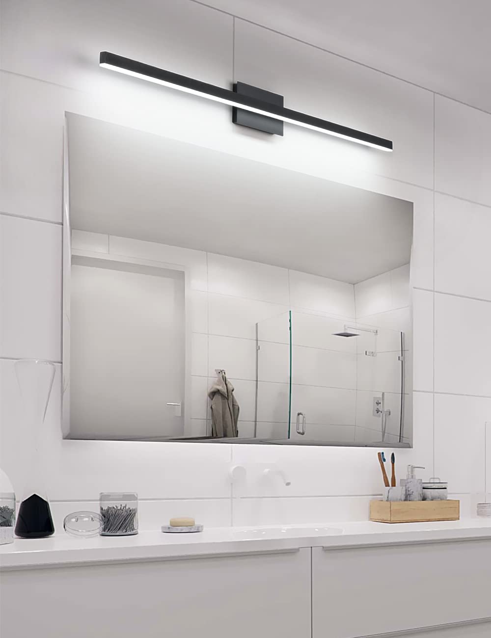 Joossnwell LED Vanity Light 30W 6000K Aluminum 47.2in Black Modern Bathroom Fixture Model 7560