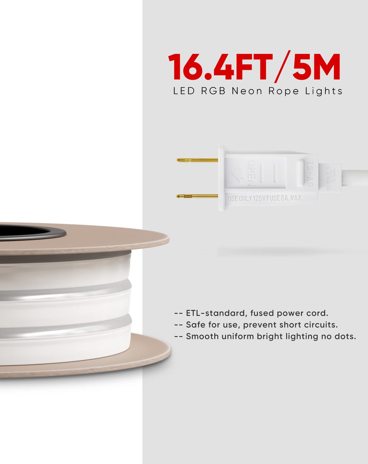 Shine Decor 16.4Ft Led Rgb Neon Rope Lights, Etl-Listed Ac 110-120V Neon Led Strip Lights Smd5050 80Leds/M With Remote, Dimmable Multicolor Change Flexible Neon Rope Lighting Waterproof For In&Outdoor