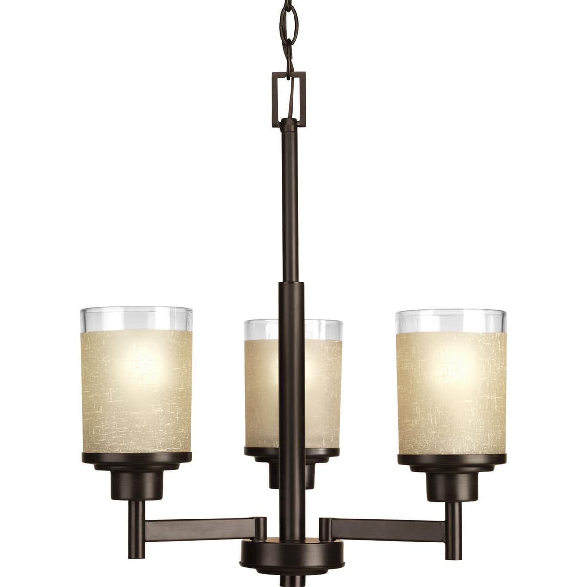 Alexa Collection 3-Light Etched Umber Linen With Clear Edge Glass Modern Chandelier Light Antique Bronze