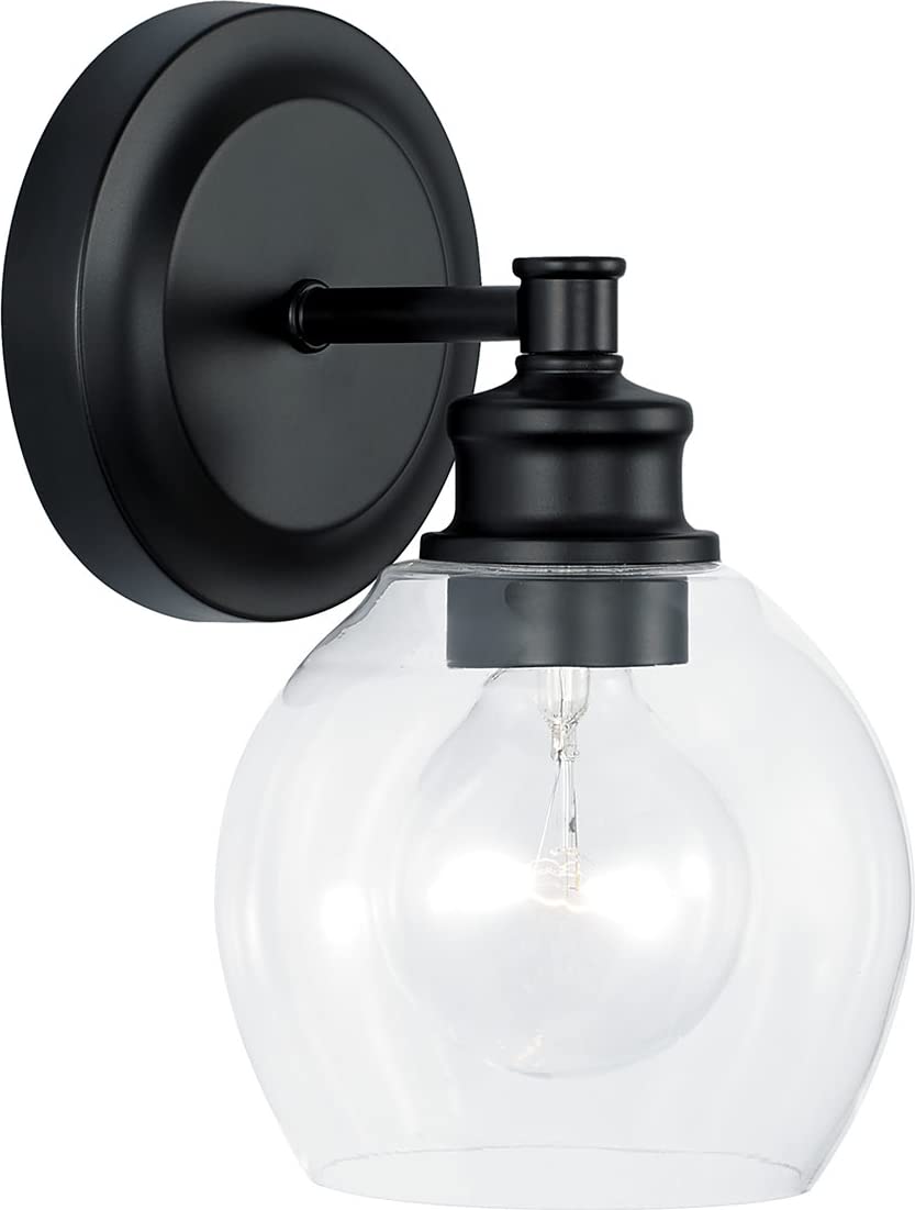 Capital Lighting 621111MB-426 Mid Century Modern Clear Glass Globe Wall Sconce, 1-Light 100 Watt, 10 H x 6 W, Matte Black