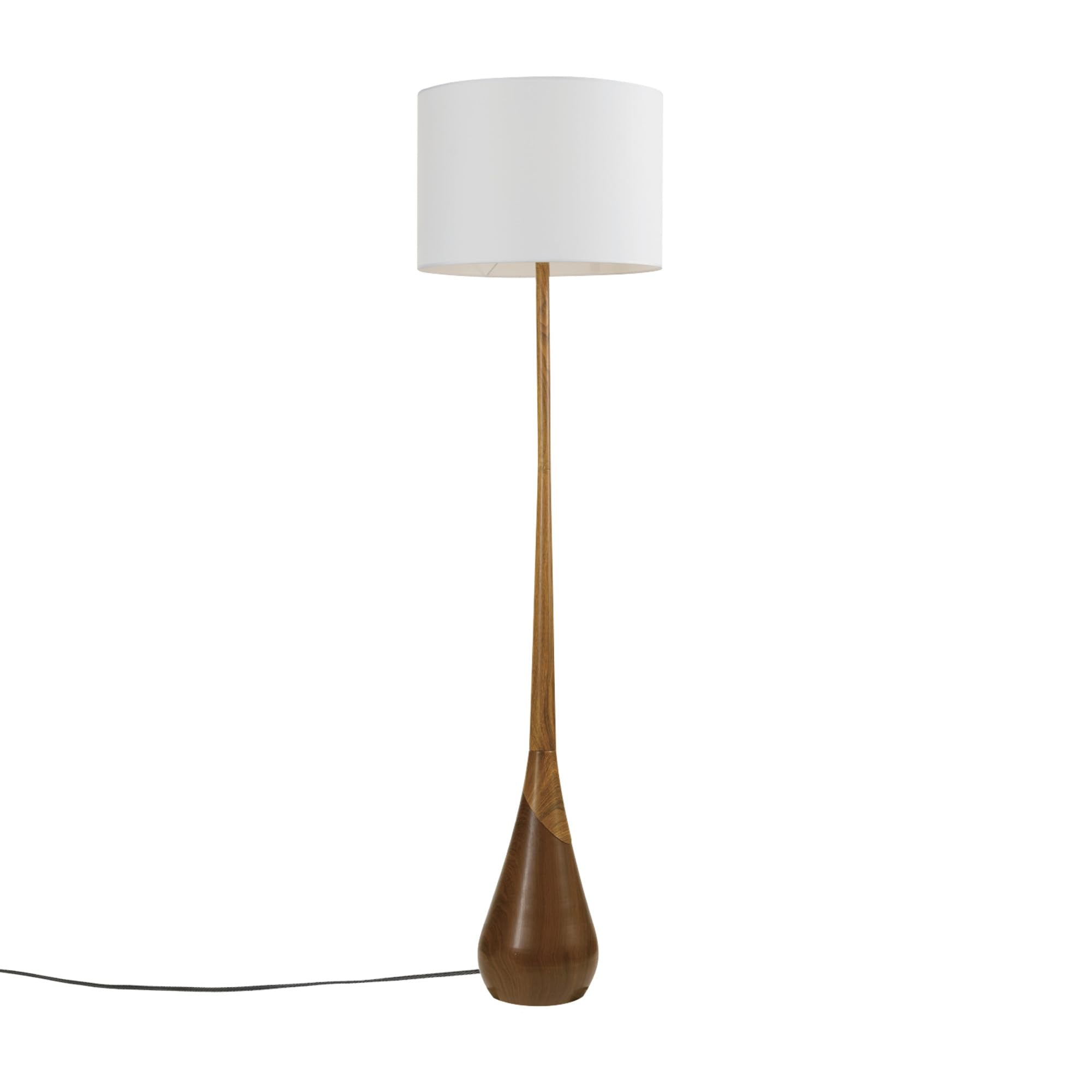 Globe Electric 65in Floor Lamp, Faux Wood Base, White Fabric Shade, Model 67225