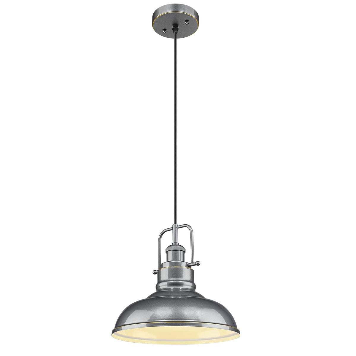 Zeyu 1-Light Industrial Pendant Light, Modern Ceiling Hanging Light Fixture For Kitchen Island Bedroom, Metal Dome Shade, Gray F