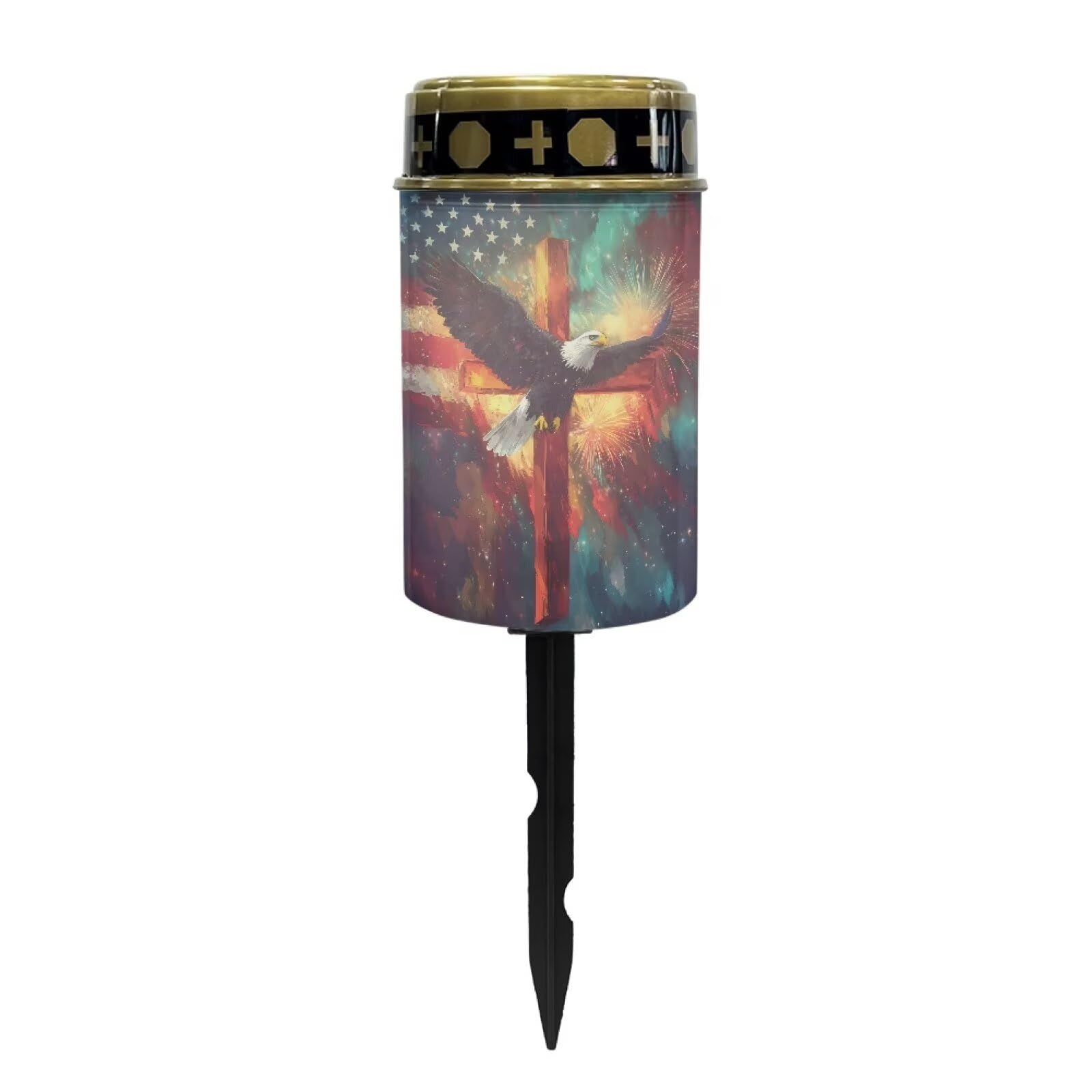 Psesaysky Solar Stake Lights Eagle with Cross Memorial Cemetery Decorations Solar Powered Lights