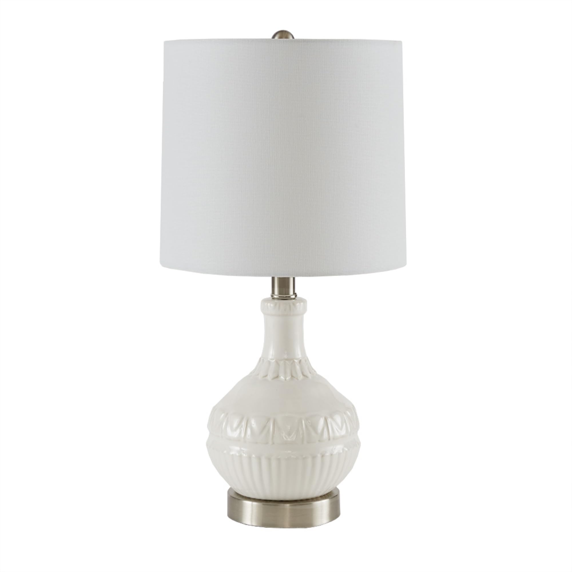 Ergode Embossed Boho Table Lamp - Ceramic Base with Painted White Finish - Tapered Drum-Shaped Shade - Elegant and Sophisticated Design - Includes Type A Light Bulb