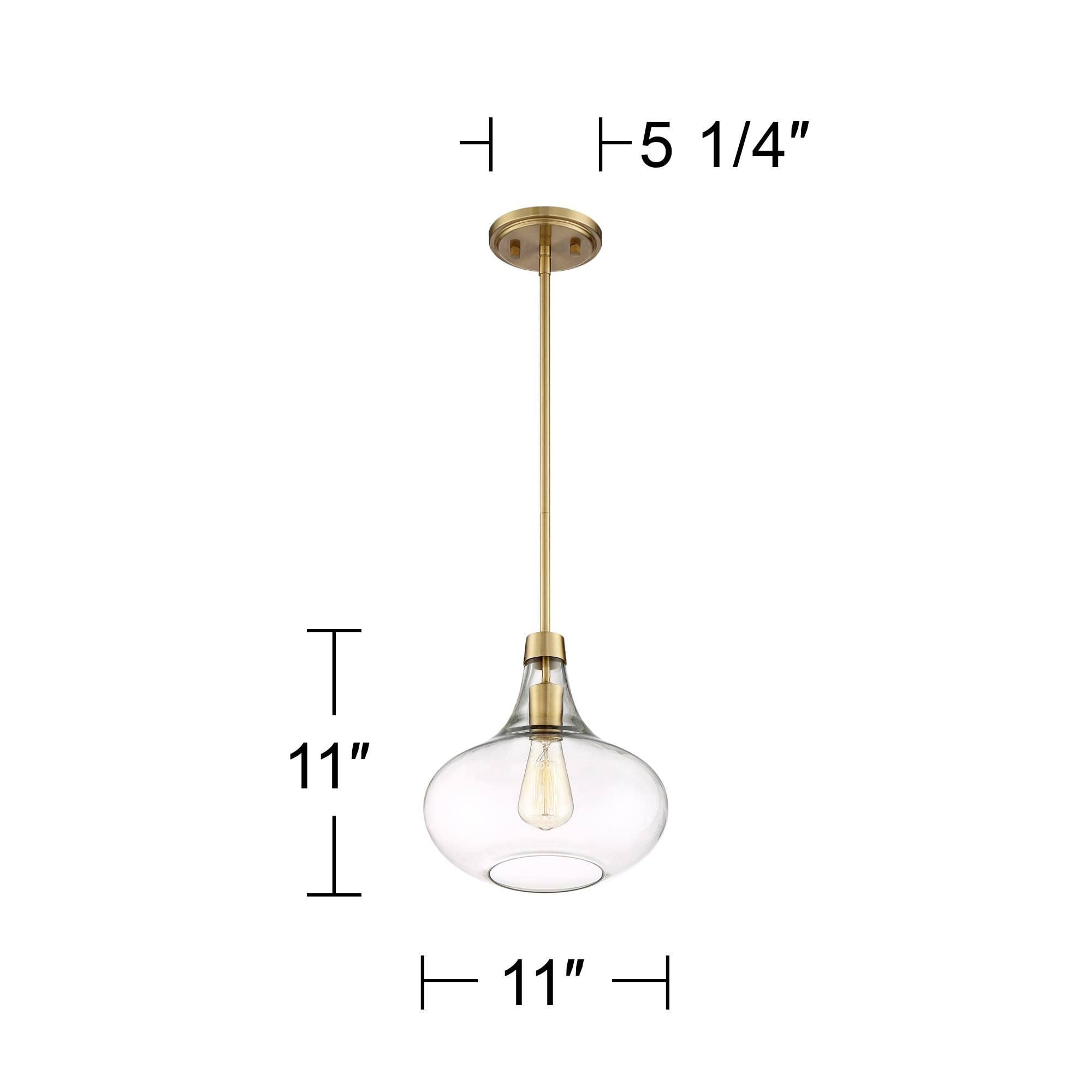 Possini Euro Design Pendant Light Fixture, Mini Gold, Antique Brass, Clear Glass Shade, 11in Wide x 11in High, Model 23N40