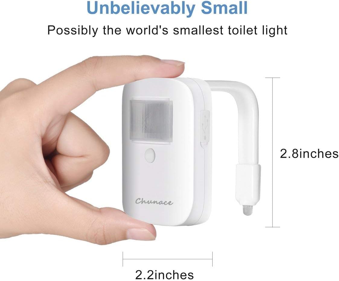 Chunace Rechargeable Toilet Night Light 2 Pack - 16-Color LED, Motion Sensor, White