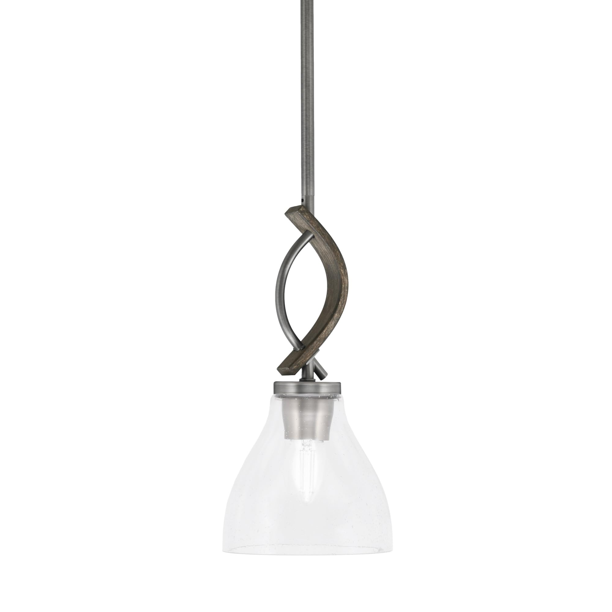 Toltec Lighting Monterey Stem Hung Mini Pendant - Graphite & Distressed Wood-Look Metal, 6.25in Clear Bubble Glass