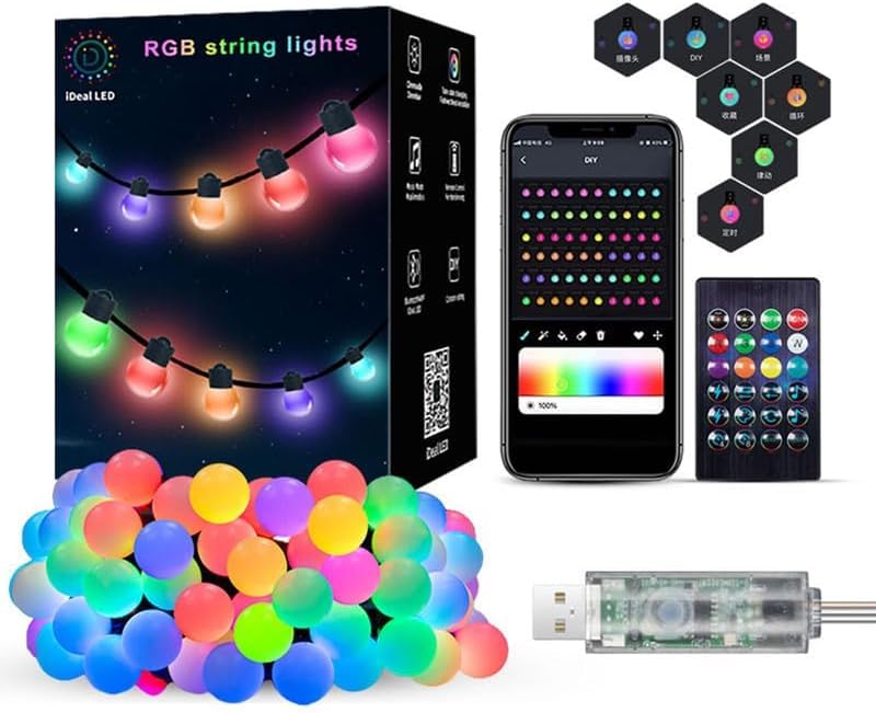 Hoofun 33Ft Smart Fairy Lights - Usb Powered Color Changing Globe String Lights, Bluetooth & Remote Control, Multicolor, Indoor/Outdoor