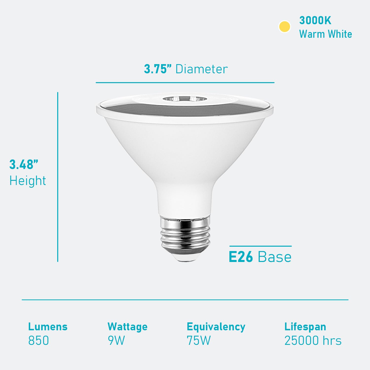 Maelsrlg Dimmable PAR30 Short Neck LED Bulb 9W 3000K Warm White E26 Base 850 Lumens 4 Pack