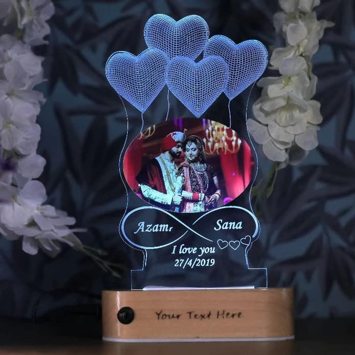 SHAYONA Personalized 3D Illusion LED Table Lamp | Heart Shape Customized Photo Lamp for Couple Gift Anniversary, Wedding, Marria