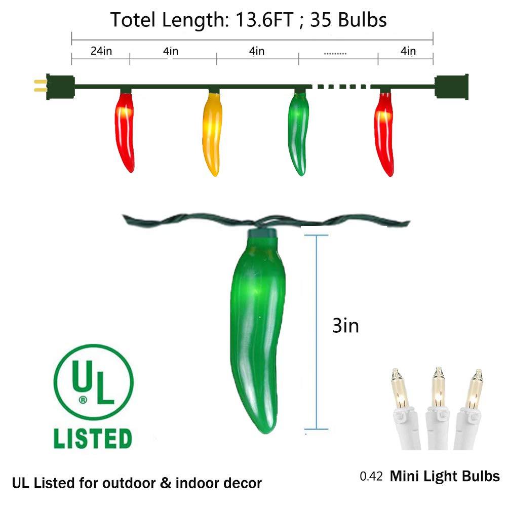GOOTHY Chili Pepper String Lights, 13.6Ft, Multicolor with 35 Mini Warm White Lights, Model NIVEOLI001, Plastic