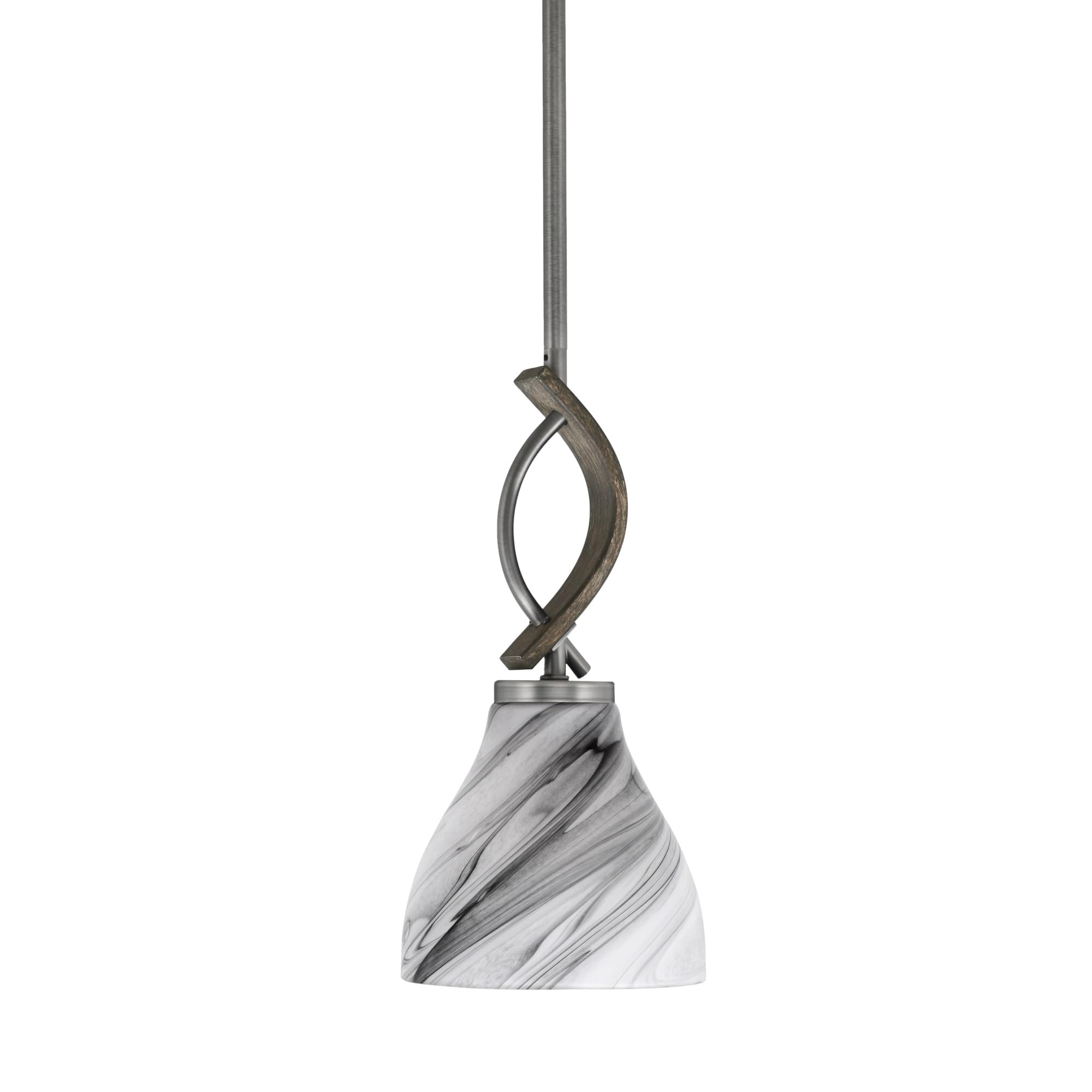 Toltec Lighting Monterey Stem Hung Mini Pendant, Onyx Swirl Glass, Graphite & Distressed Wood-Look Finish, 6.25in