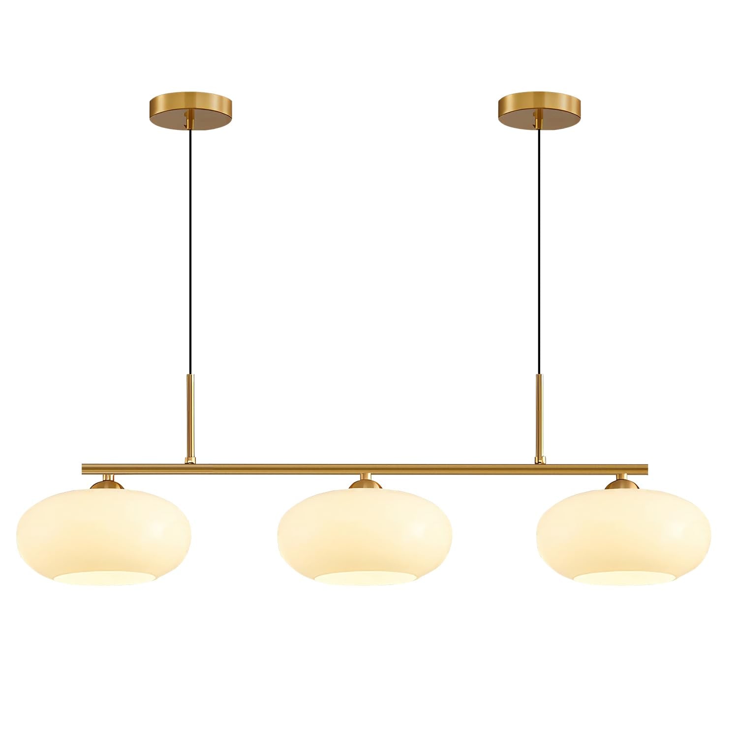 KCO 3 Light Linear Pendant Lighting Milk Glass Brass Gold Modern Chandelier Fixture L1142-G