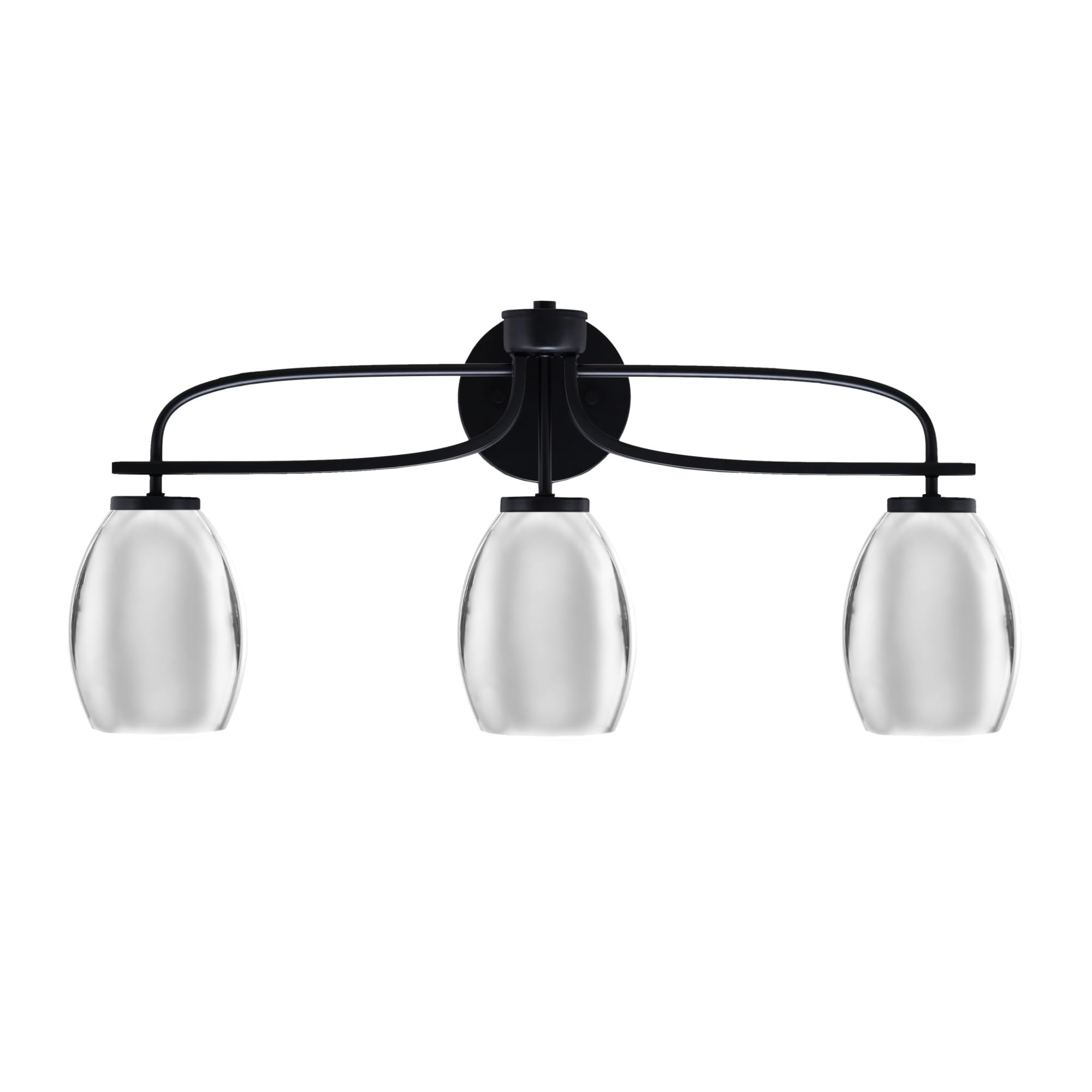 Cavella 3 Light Bath Bar Shown In Matte Black Finish With 5" Chrome Oval Metal Shades
