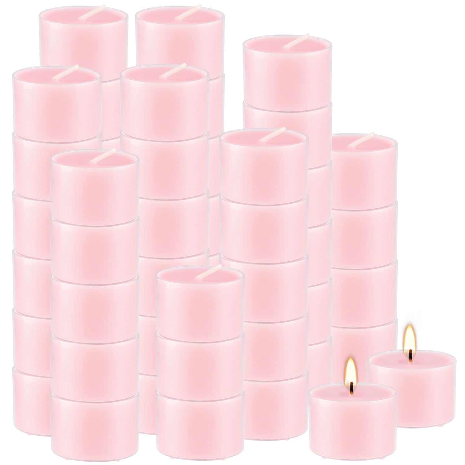 Wfmolcand Rose Scented Tealight Candles, 8 Hours Burn Time, Glass, Pink, 50 Pack, Model 125jhh, 1 Inch Size