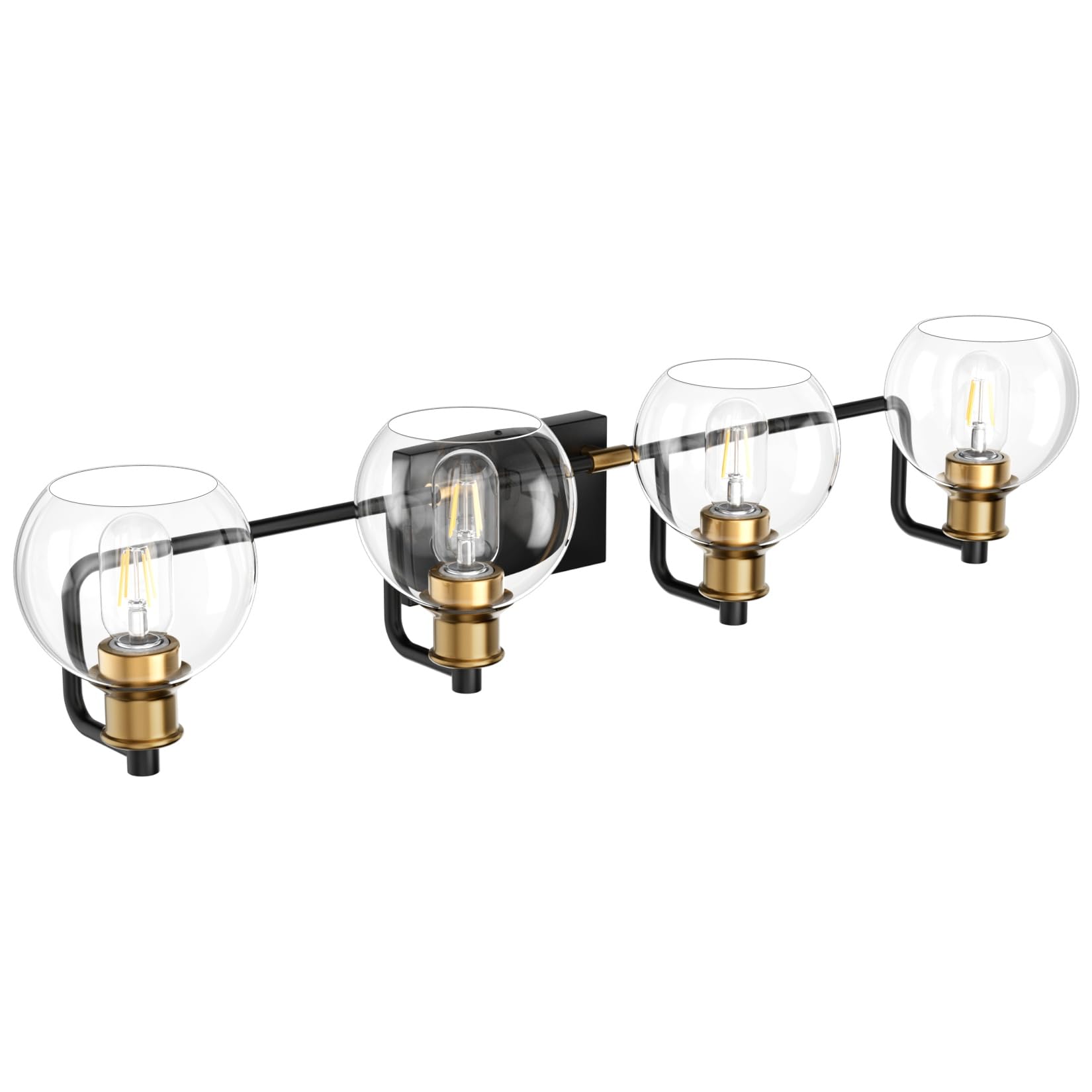 Tipace 4-Light Vintage Bathroom Vanity Lighting Fixtures, Black & Gold Finish, Metal, Model L-7493-1, Clear Glass Globes