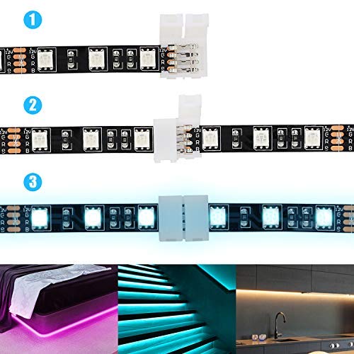 Wenhsin 10Packs 4-Pin Rgb Led Light Strip Connectors 10Mm Unwired Gapless Solderless Adapter Terminal Extension For Smd 5050 Mul