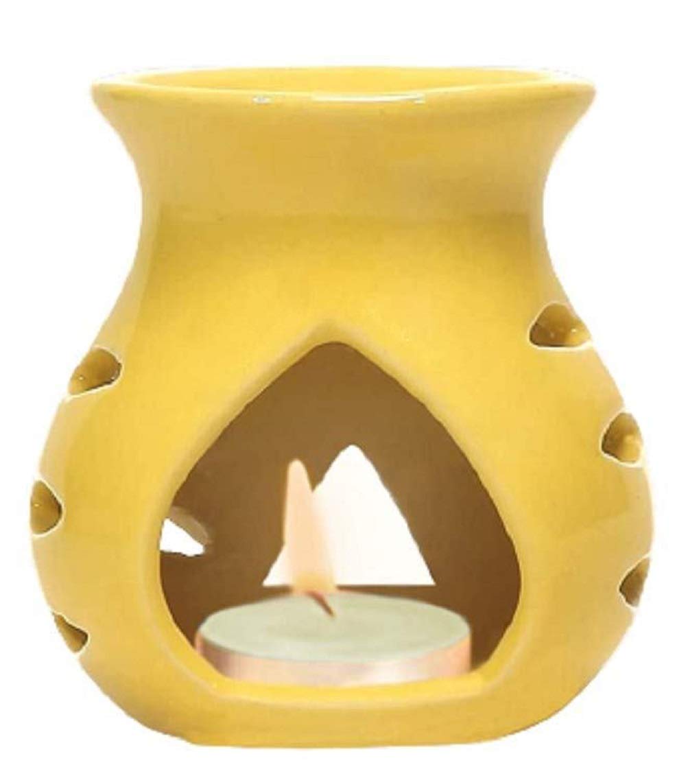RTWARE Ceramic Clay Candle Operated Aroma Burner Oil Diffuser for Home Fragrance (Yellow & White) -Set of 2