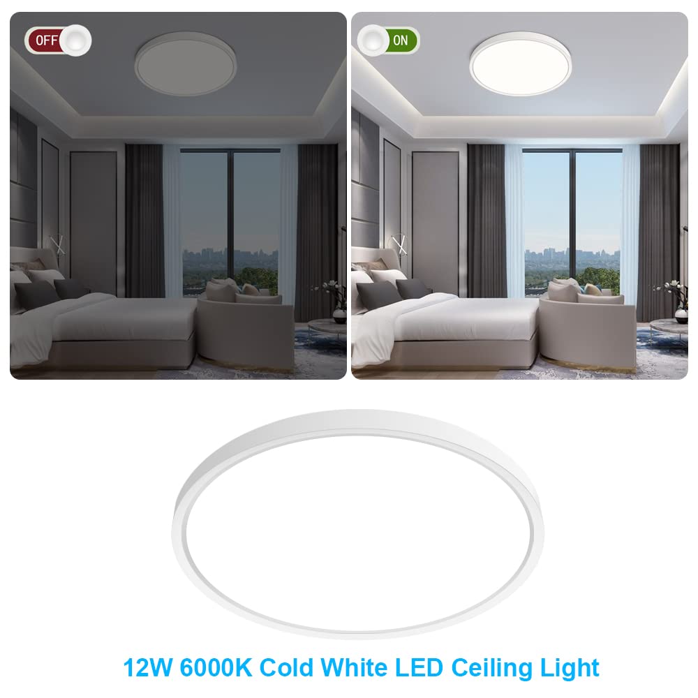 inShareplus 7inch LED Ceiling Light, 12W Cold White, Ultra-Thin Flush Mount, Model LV180, 1500LM for Bedroom, Kitchen, Office