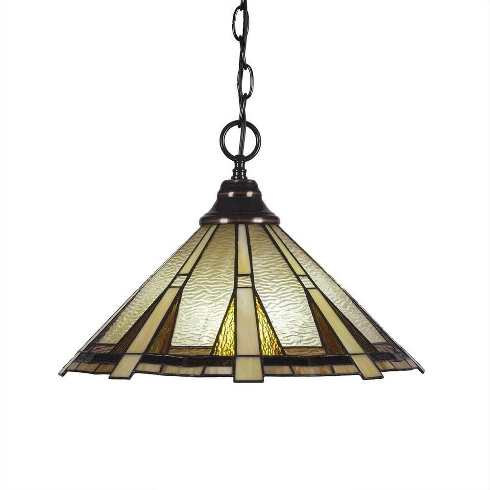 Toltec Lighting 10-Bc-934 Chain Hung Pendant With Zion Glass, 16&quot;, Black Copper