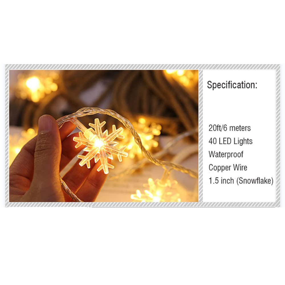 Wesgen Christmas Lights,Color Change Snowflake String Lights Battery Operated Waterproof 20Ft, 40Led For Xmas Garden Patio Bedro