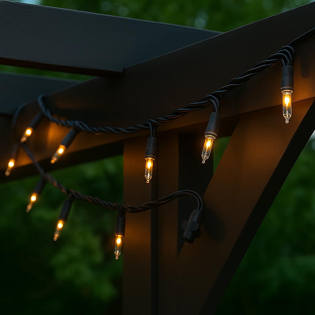 Novelty Lights Mini Lights, 11 Feet, 50 Bulbs, Clear on Black Wire, Commercial Grade, UL Listed, Model MRD-25B-2