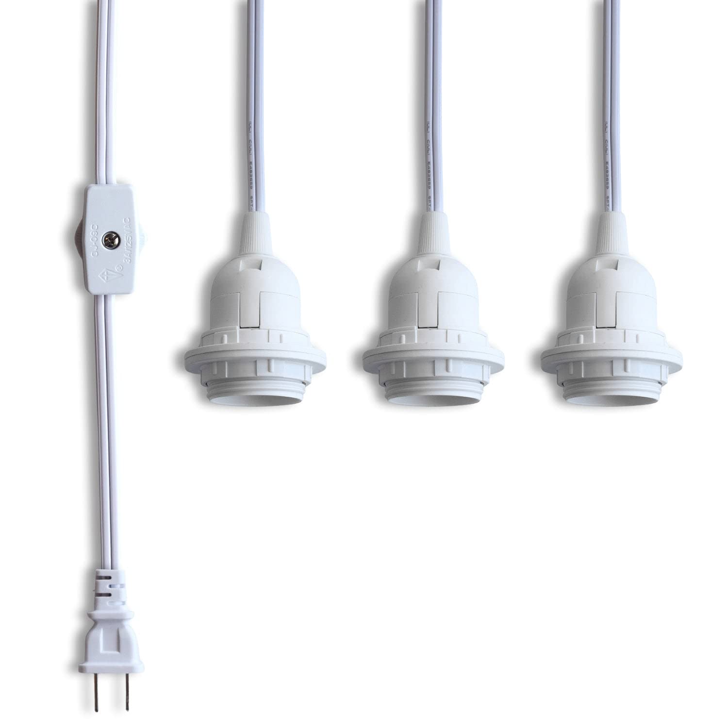 Fantado 19FT Triple Socket Plug in White Pendant Light Cord for Lanterns Durable Hanging Lamp Kit for Home  Shop or Garage with On/Off Switch