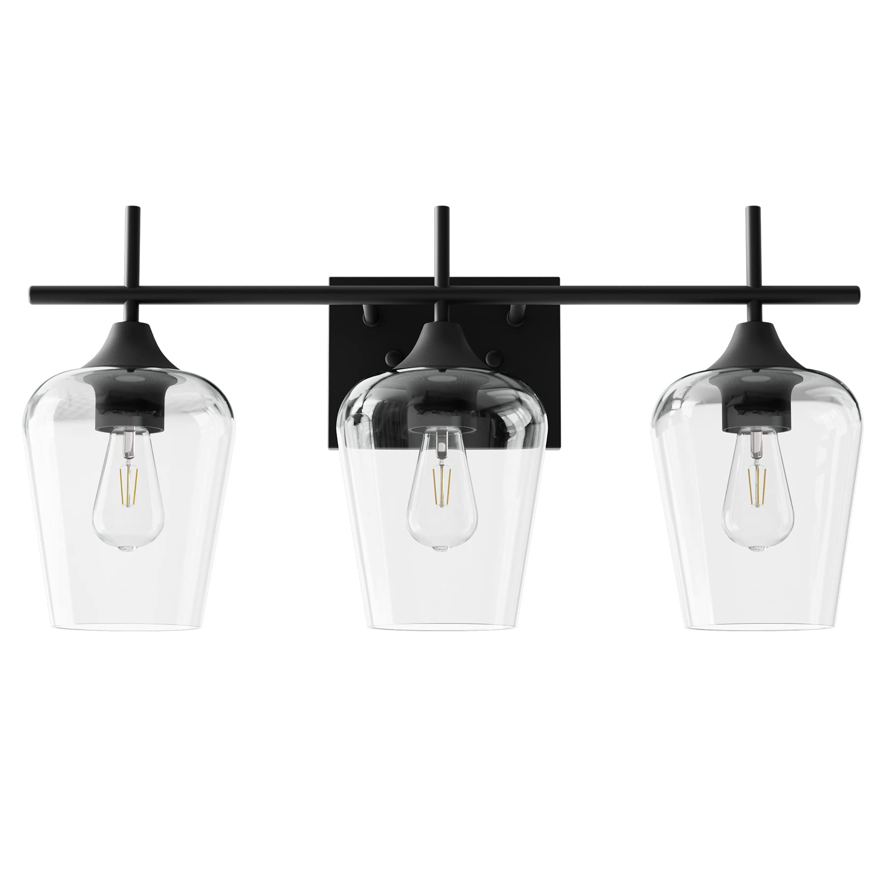 VONLUCE Bathroom Vanity Light Fixture, 3-Light Modern Wall Sconce, Clear Glass, Matte Black, Model HCF2802280300COZ