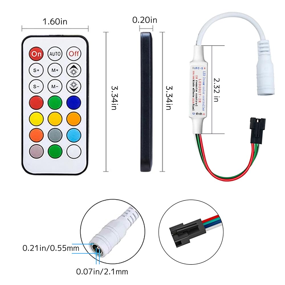 Ruirui 21-Key LED Controller for WS2811 WS2812B LED Strip Light, RGB Plastic Remote Control