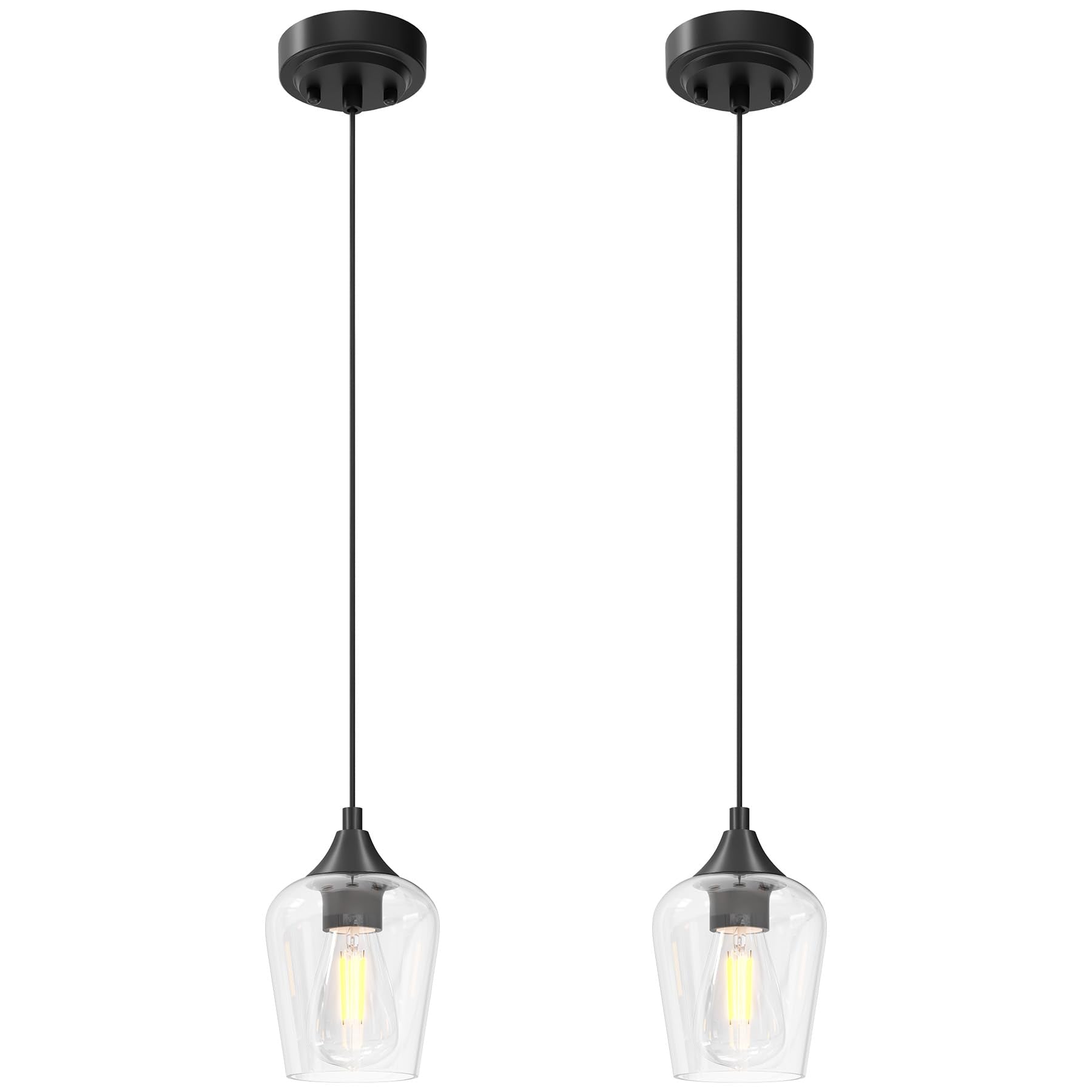 VONLUCE Pendant Lights, Matte Black, E26 Base, Adjustable Cable, Glass Shade, 2 Packs, Model PDL-150B-2P