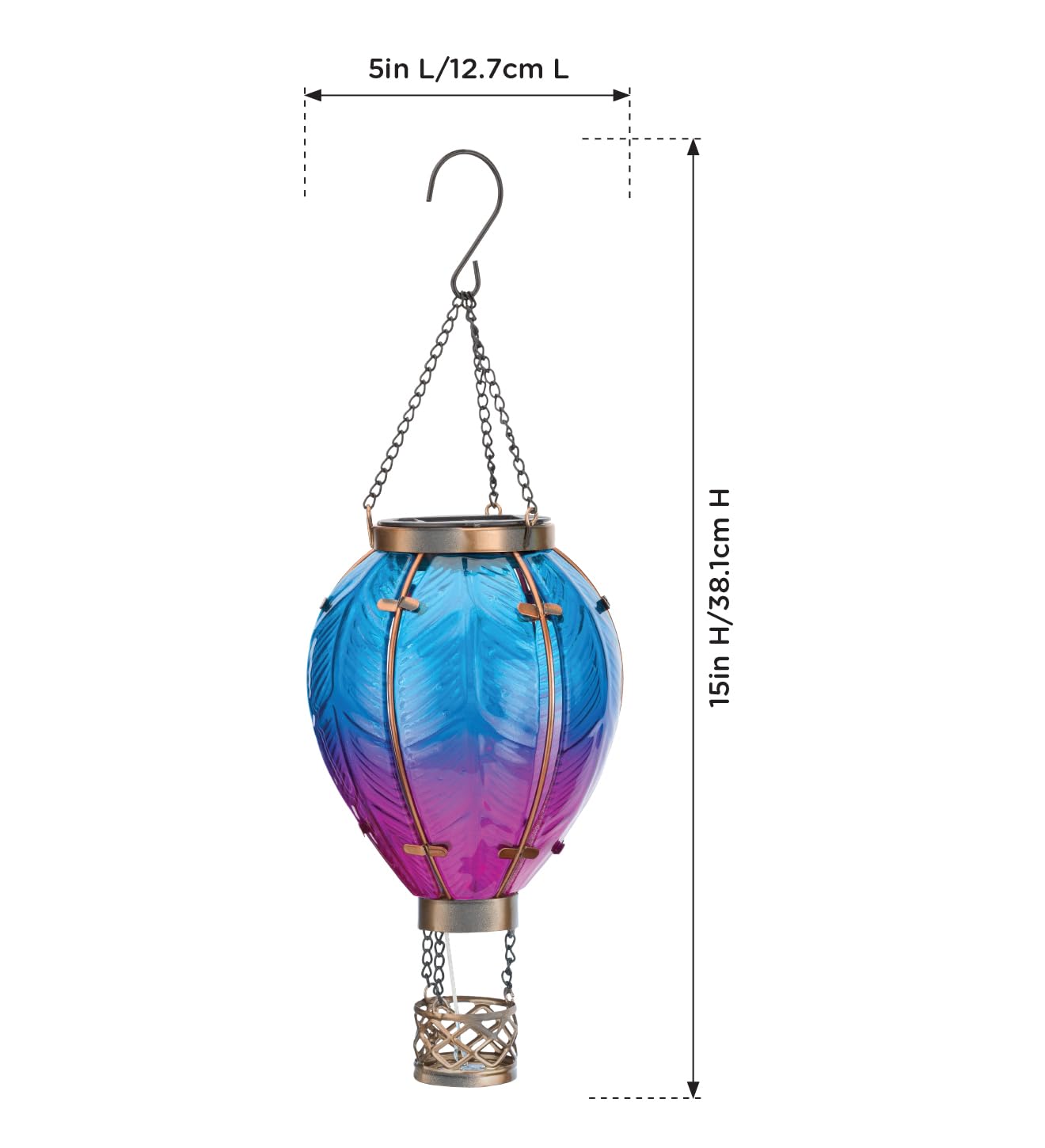 Regal Art & Gift Solar Hot Air Balloon Lantern - Waterproof LED Lamp, Metal & Glass, Small, Blue, Model 12767