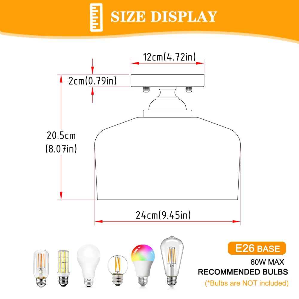 Gold Semi Flush Mount Ceiling Light  Antique Brass Ceiling Light With Glass  Indoor Close To Ceiling Light Fixture  Entryway Light Fixtures  Overhead Lighting For Hallway Kitchen Bedroom Dining Room