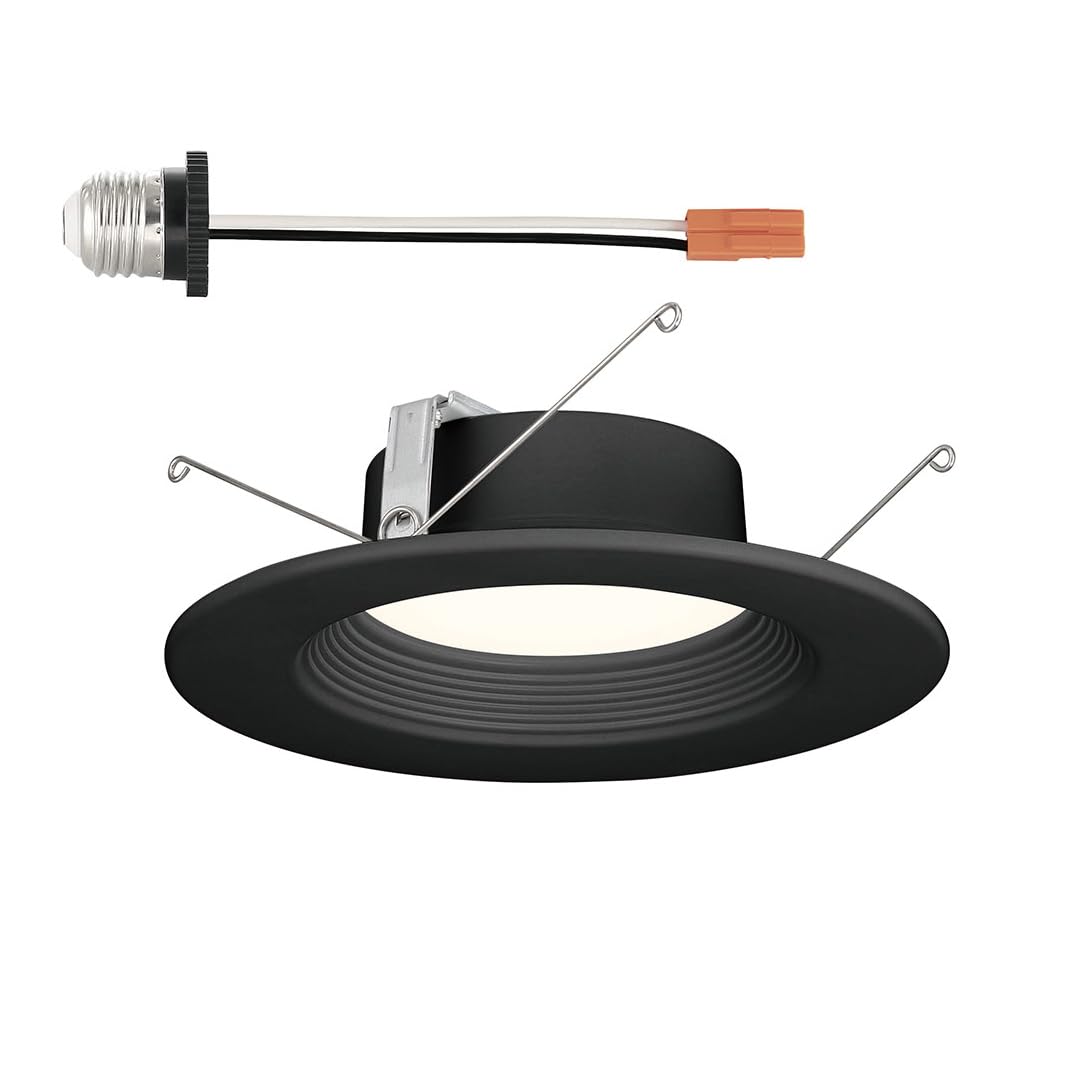 DESIGNERS FOUNTAIN Led Recessed Ceiling Light, Dimmable 1000 Lumens, 5/6 Inch, Black Baffle Trim, Model EVL61093T50BK